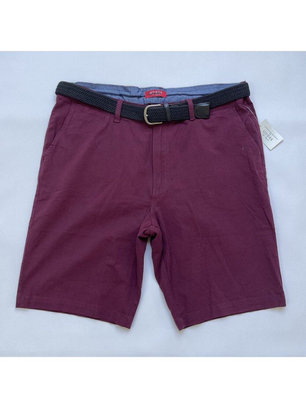 Guess Men's Twill Short Stretch With Belt In Burgundy Size 38